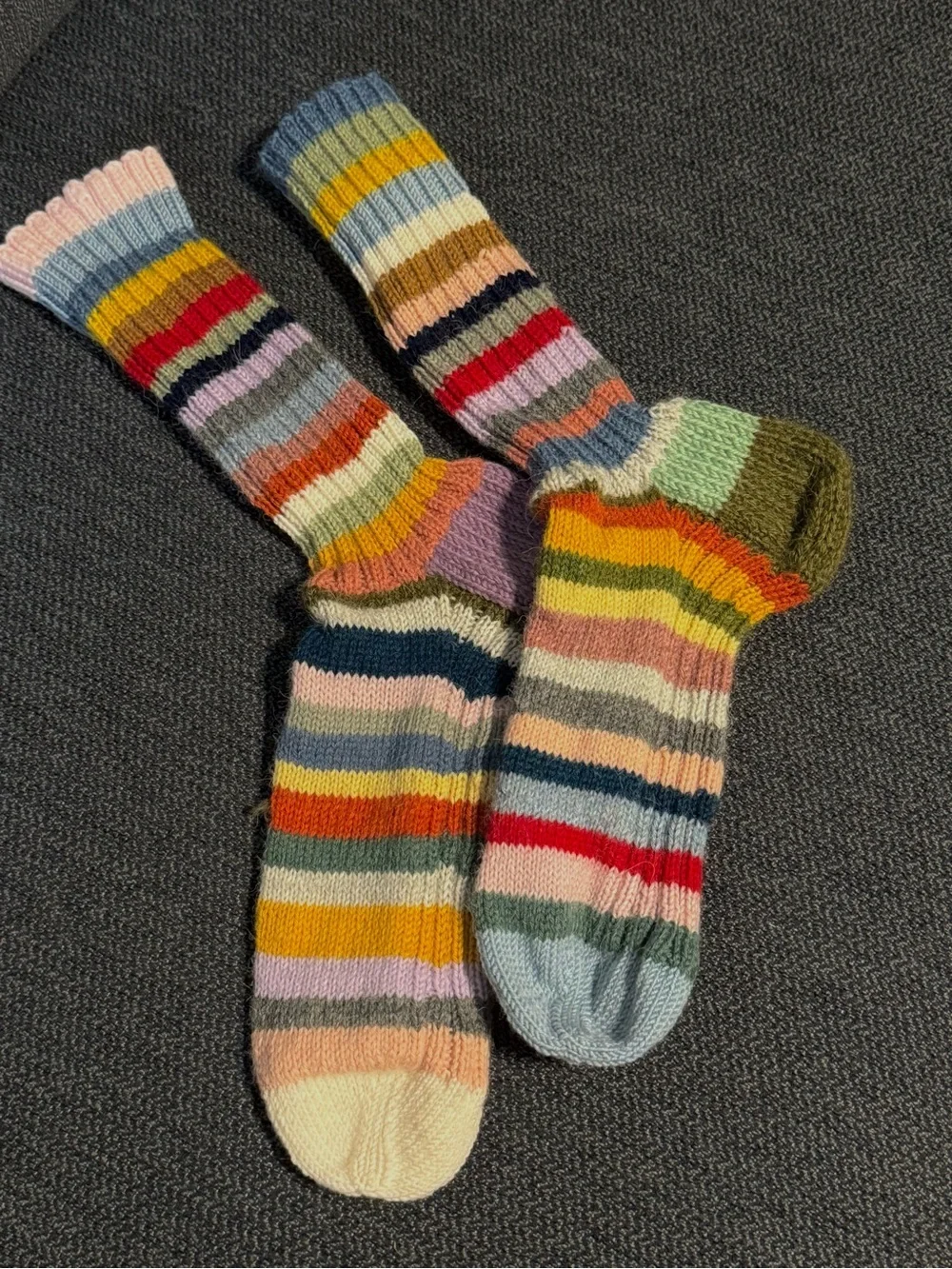 Women’s Scrappy Wool Socks Rainbow Striped Hand Knit